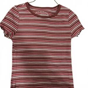 Aeropostale Maroon and Pink Striped Cropped Short Sleeve Tee